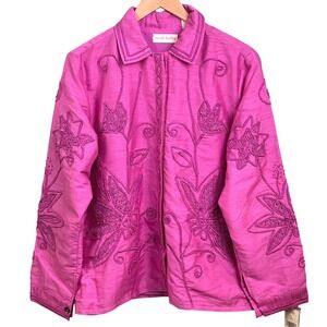 Marsh Landing Fuchsia Pink Floral Embroidered Appliqued Jacket Blazer Medium NWT